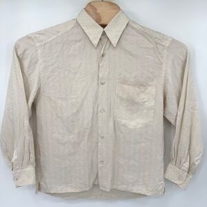 Jhane Barnes Button Front Shirt Mens Small Cream 100% Silk Chevron Jacquard